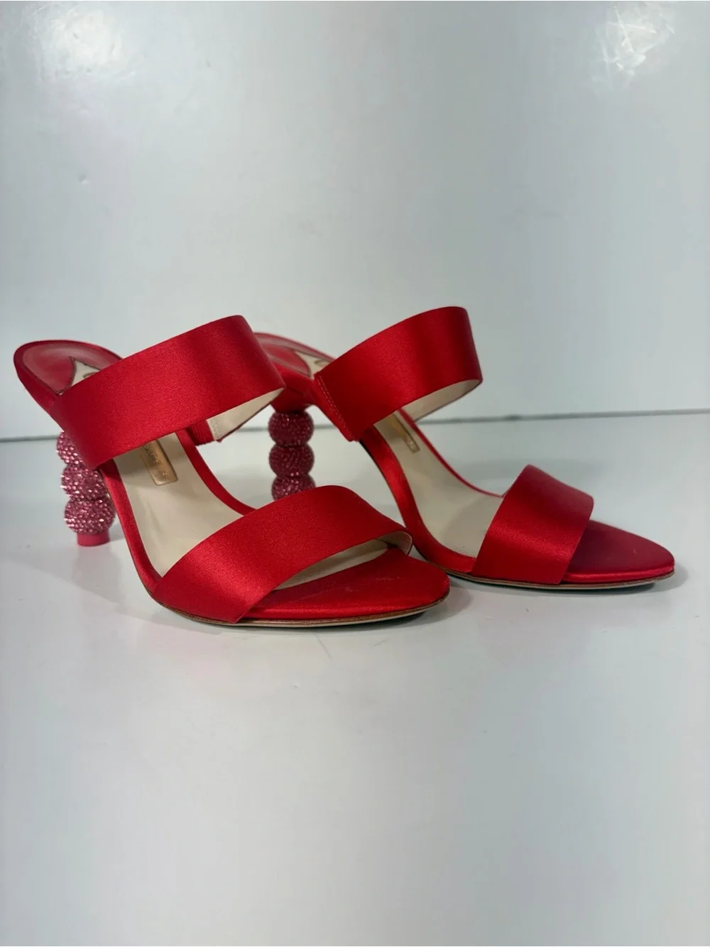 Sophia Webster Red Satin Crystal Bubble Heel Slide Sandals EU 35 / US 5